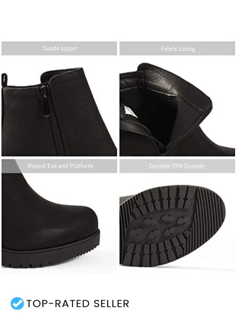 Faux Leather Ankle Booties with Block Heel & Side Zipper, Women's Chunky Heel